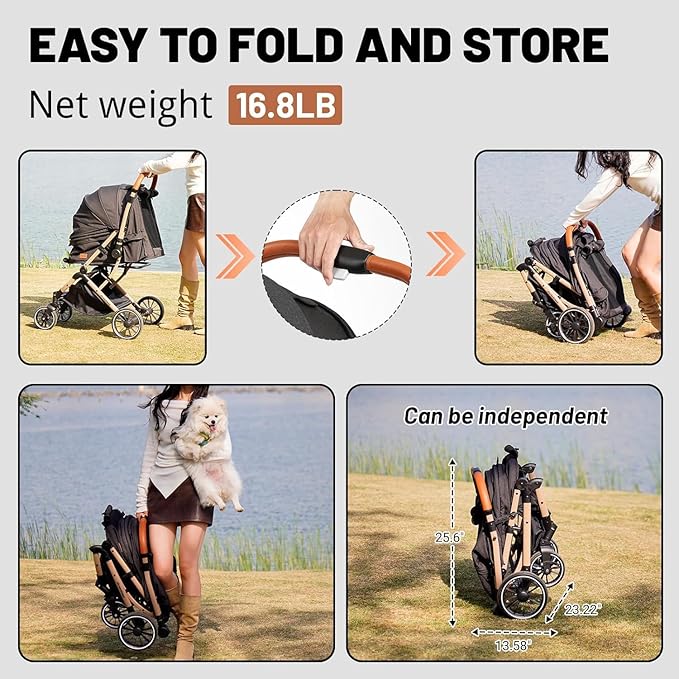EchoSmile Small Medium Dogs Stroller 4-Wheel Pet Strollers for Medium Dogs Up to 50lbs, One Click Folding Large Cat Stroller, Reversible Handle, Shock Absorbing Wheels, Removable Washable Pad
