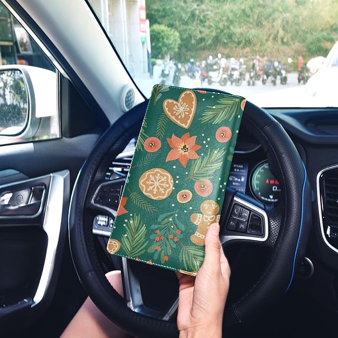 linqin Car Registration and Insurance Card Holder, Christmas Gingerbread Glove Box Organizer Card Document Wallet