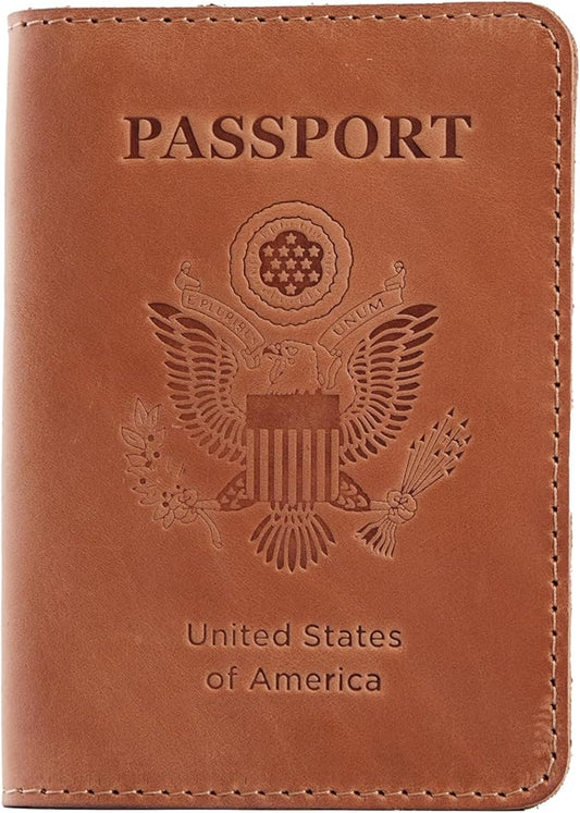 INCARNE US Passport Cover Clear - Travel Passport Wallet - Leather Passport Holder for Men Women Family with Card Slots & Note Compartmen - Sleeve Protector - Genuine Leather - Vintage Cognac