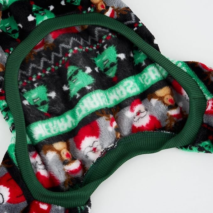 XPUDAC Christmas Dog Pajamas Fleece Dog Sweater Holiday Pet Outfit for Small Medium Dogs Girl Boy Puppy Clothes Onesie, L