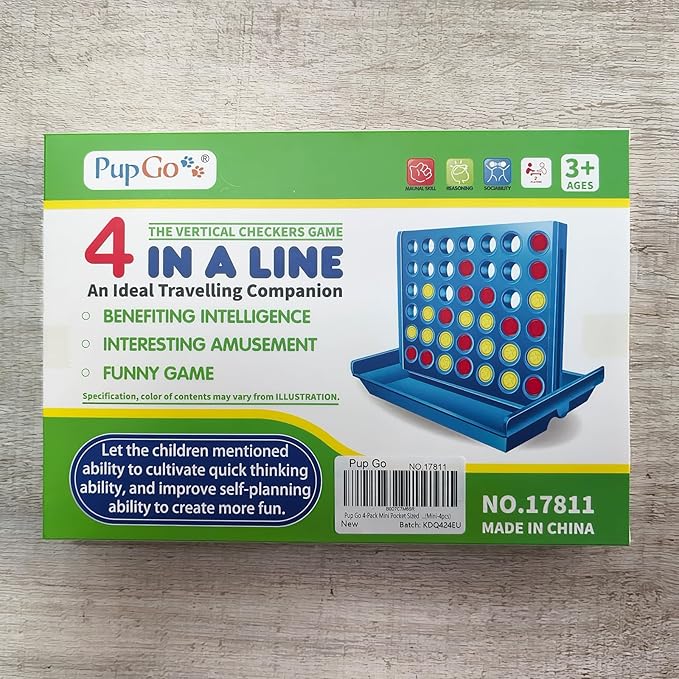 4-Pack Mini Pocket Sized 4 in a Row Board Game for Kids Ages 3+, Perfect Party Bag Fillers for Kid Classroom Prizes Rewards Unisex Kids Party Favour Toy Stocking Fillers Boys Girls