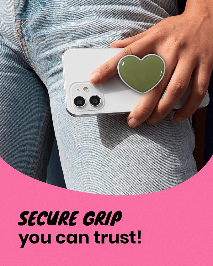 OnTheGrip Cute Solid Macaron Color Heart Shape Collapsible Mobile Phone Grip Stand Holder for Smartphone Tablet Cell Phone Accessory (Jade Green)
