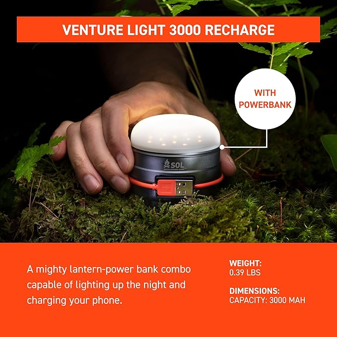 S.O.L. Venture 3000 Rechargeable LED Camping Light with Power Bank