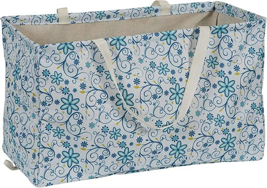 Household Essentials White and Blue Floral Krush Container All-Purpose Utility Tote