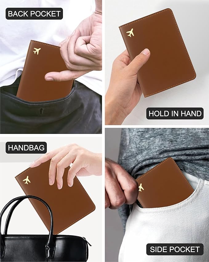 PU Leather Passport Holder Covers Case, Waterproof Rfid Blocking Travel Wallet Passport Holder(Espresso Brown)