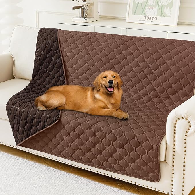 Smiry Waterproof Dog Bed Cover Blanket, Soft Reversible Pet Blanket, Washable Leakproof Cats Dogs Couch Cover for Sofa, Couch, Furniture, Plaid (52x82 Inch, Brown/Chocolate)