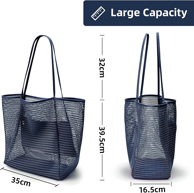 KALIDI BeachNylon Mesh Tote Bag, Casual Tote Bag Hobo Women Foldable MAX 23L Shoulder Bag For Beach Picnic Vacation
