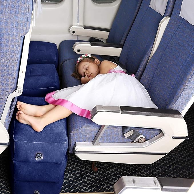 HOMCA Inflatable Travel Foot Rest Pillow (2-Pack) Adjustable Height Leg Pillow Fast Inflating Airplane Bed for Toddlers Footrest Pillow for Office, Airplane, Train, Cars, Home (Grey)