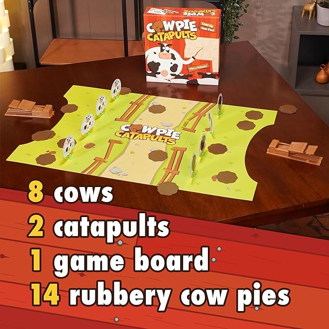 The Good Game Company Cowpie Catapults - Launch Poop with a Catapult to Knock Over Cows, Last Moo Standing Wins, Easy to Learn, Cow Tipping Funny Kid Family Board Game, Age 6+