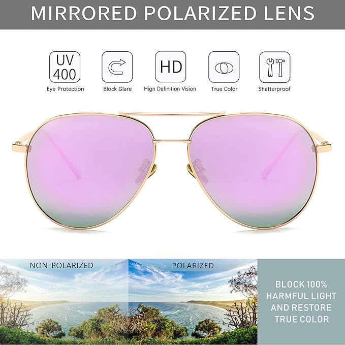 SUNGAIT Women's Lightweight Oversized Aviator Sunglasses - Classic Style Polarized Lens