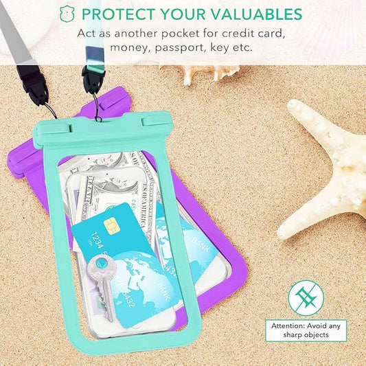 Universal Waterproof Case, 2-Pack IPX8 Waterproof Phone Lanyard Pouch Dry Bag for iPhone 17 16 15 14 13 12 Pro Max Plus Samsung Galaxy S24 S23 Note Google up to 7.5" for Pools Beach Kayaking Travel