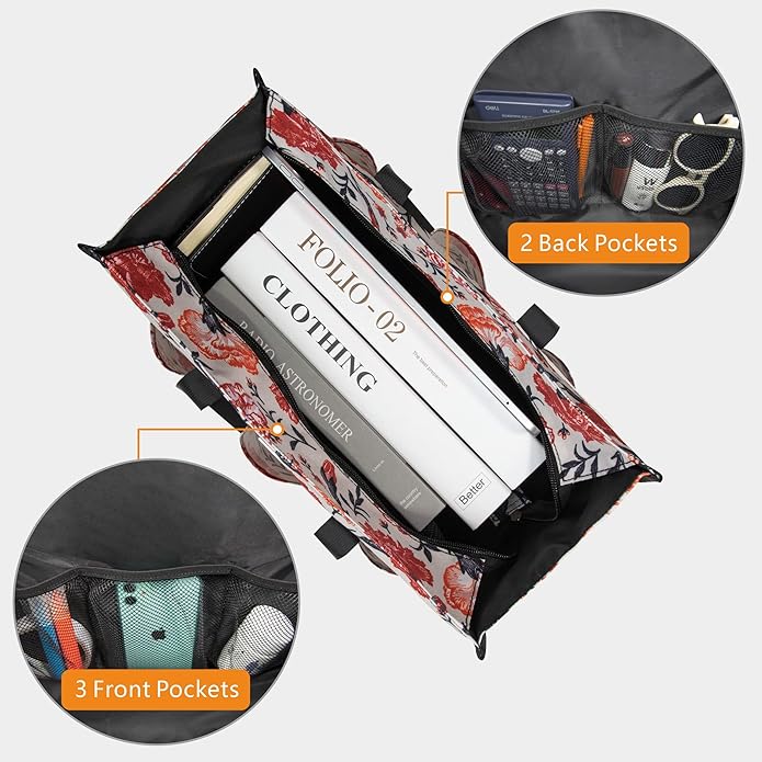 TOPDesign Utility Water Resistant Tote Bag with 13 Pockets, Top Zipper Closure & Thick Bottom Support, for Working Women