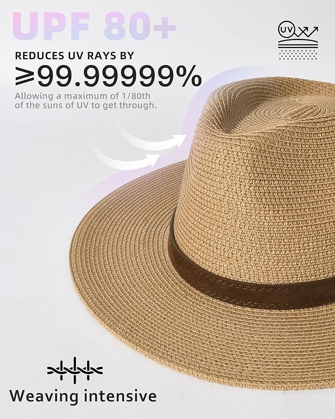 FURTALK Womens Mens Wide Brim Straw Panama Hat Fedora Summer Beach Sun Hats UPF Straw Hat for Women