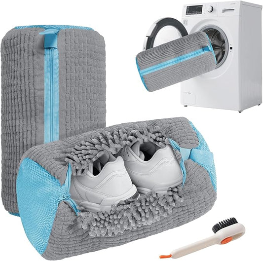 Shoe Washing Machine Bag - 2Pack Laundry Shoe Bag for Washer and Dryer, Reusable Shoe Cleaning Bag for All Shoe Sizes, 360° Deep Clean for Tennis Shoes, Sneakers, Includes 1 Brush (grey)