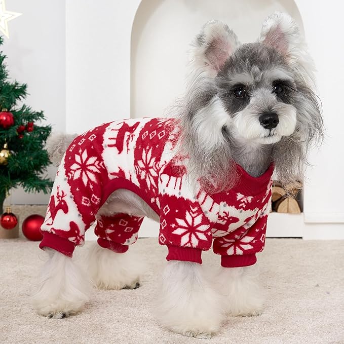 XPUDAC Christmas Dog Sweater Fleece Dog Pajamas for Small Medium Dogs Girl Boy Winter Puppy Clothes Holiday Puppy Onesie Cat Pjs Jammies, XL