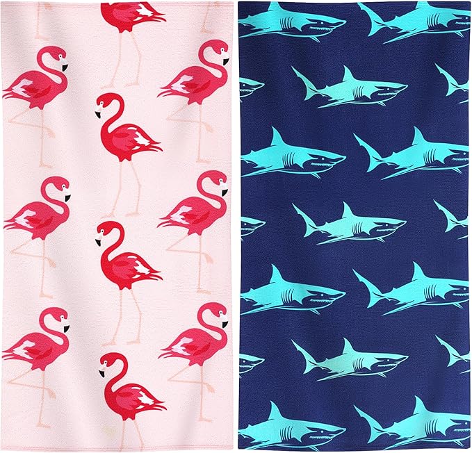 Genovega 2 Packs Oversized Beach Towel Set Extra Large Big XL Pool Camping Swim Clearance Towels 36x72 Soft Blanket Cruise Essentials Accessories Must Haves Vacation Necessities Adult Shark Flamingo