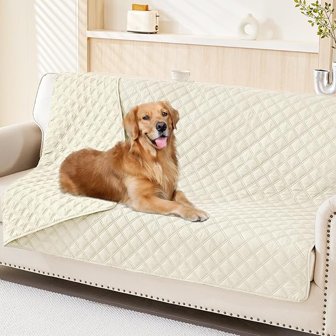 Smiry Waterproof Dog Bed Cover Pet Blanket, Soft Washable Dog Blanket for Furniture Bed Couch Sofa Reversible, Checkered (52"x82", Beige/Beige)