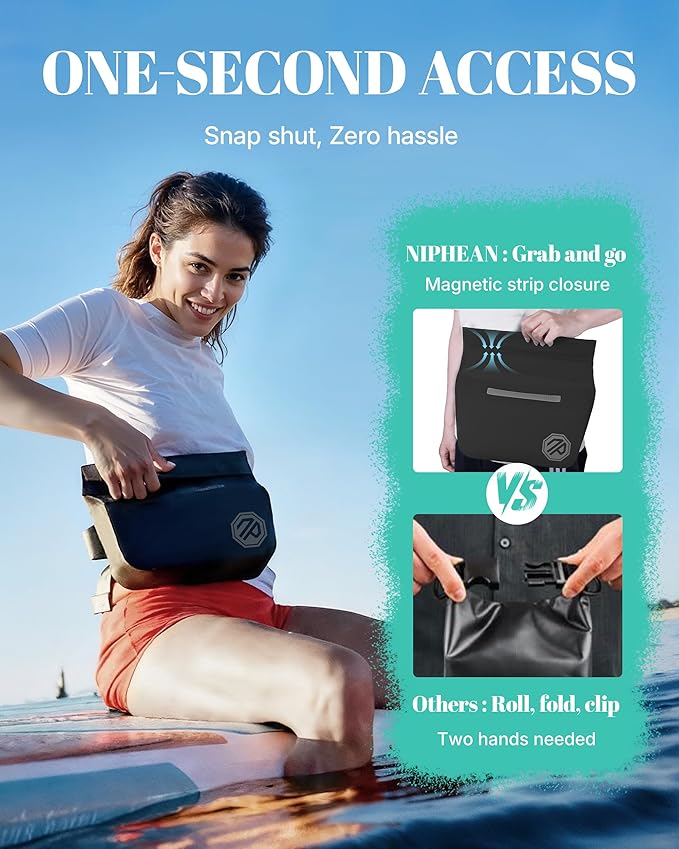niphean IPX7 Waterproof Fanny Pack with Magnetic One-Hand Closure, Durable Waterproof Dry Bag Kayaking Accessories, Paddle Board, Beach Cruise Essentials, 2.5L Phone Pouch Dry Bags for Men & Women