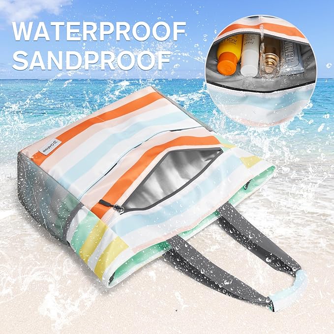 G4Free Beach Bag, Waterproof Sandproof Beach Tote Bag, Large Capacity Foldable for Women