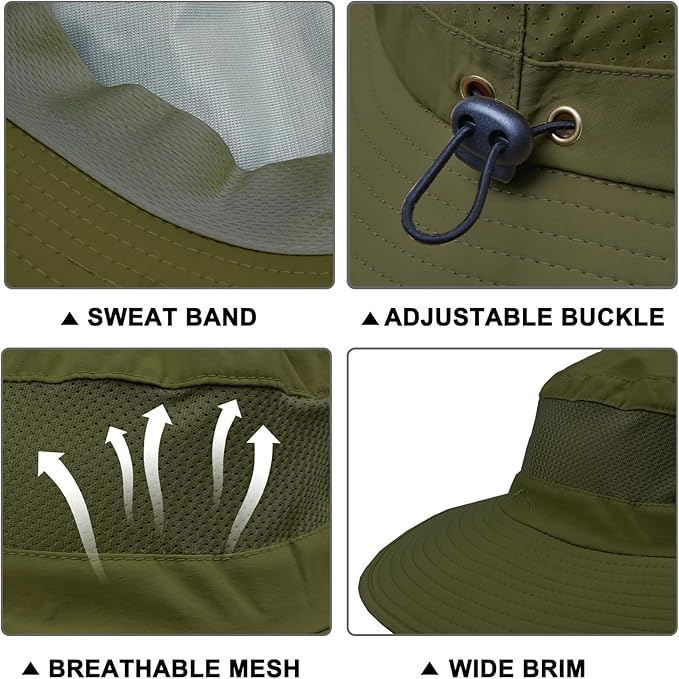 ZOORON Sun Hats for Men Women Fishing Hat with Neck Flap,UPF 50+ Sun Hat Waterproof Wide Brim Bucket Hats for Safari Hiking