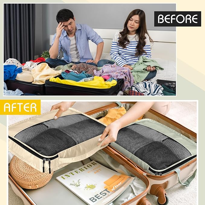 5 Pcs Packing Cubes for Suitcase Large Travel Cubes Carry on Luggage Organizer Bags for Clothes Accessories(L,Yellow)