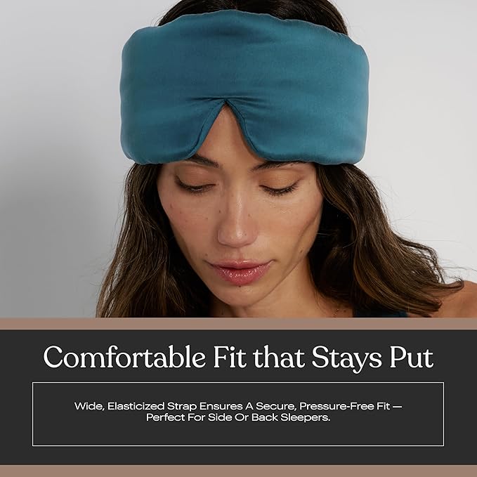 Silk Sleep Mask for Women - Mulberry Silk Eye Mask for Sleeping - Breathable, Washable, Light-Blocking – Piquant Teal, L