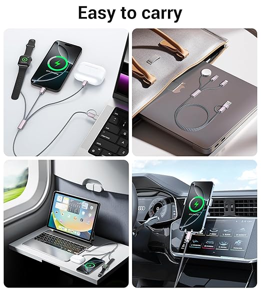 Temdan for Travel Vacation Essentials,3 in 2 USB C Cable for Apple Watch Charger/iPhone 17 Charger/Lightning,Multi Charging Cable Cord,Camping Essentials,Portable Designed for iWatch &iPhone 16-12-5FT