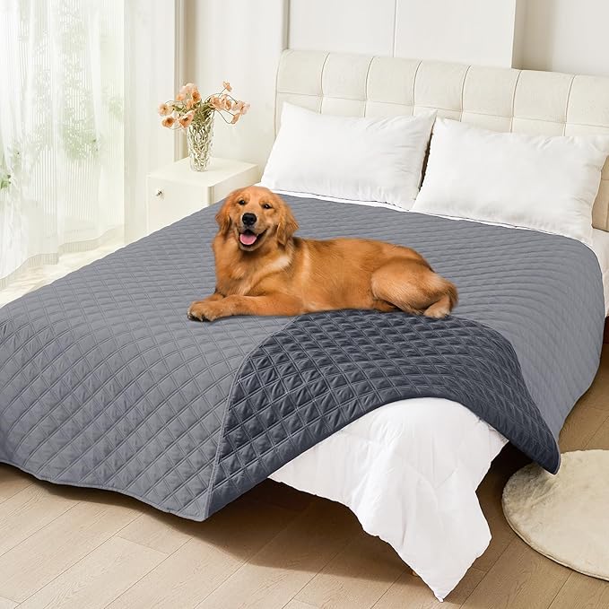 Smiry Waterproof Dog Bed Cover Pet Blanket, Soft Washable Dog Blanket for Furniture Bed Couch Sofa Reversible, Checkered (82"x102", Grey/Dark Grey)