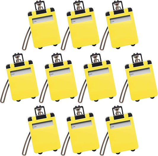 10 Mini Carry-on Luggage Tags Pack - Flip Open Cover, ID Sticker - Yellow