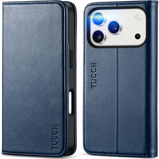 TUCCH Case Wallet for iPhone 17 Pro (6.3-Inch) 2025, 3 Card Slots | Kickstand | RFID Blocking | PU Leather | Protective Flip Folio Cover | TPU Shockproof Interior Shell | Deep Blue