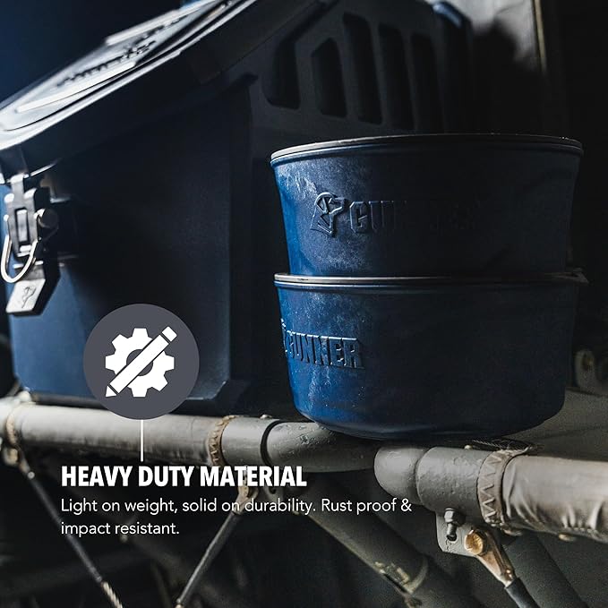 GUNNER Dog Bowl with Spill-Proof Travel Lid – 7.5" x 3.75", 1.3 lb, 7-Cup Capacity, BPA-Free, Rust-Proof, Shock-Resistant, Stackable, Dishwasher Safe, Leak-Resistant Nesting Lid – Navy