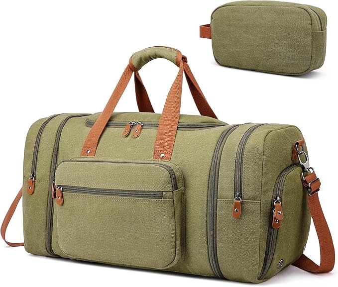Duffle Bag for Travel, 40L Canvas Travel Duffel Bag With Shoe Compartment And Toiletry Bag, Overnight Weekender Carry On Luggage Bag for Men & Women (Green)