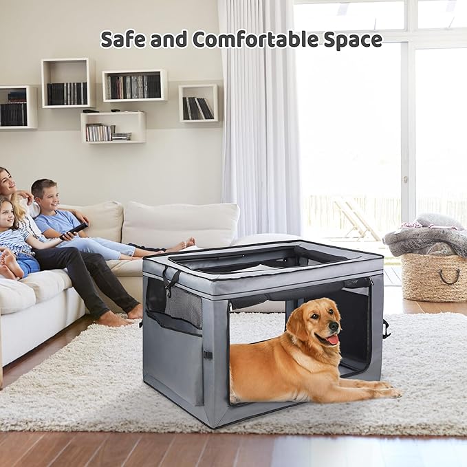 Foldable Pet Crate for Dogs & Cats, Portable Soft-Sided Kennel with Oxford Fabric, Lightweight & Easy to Carry, Travel & Indoor Use, Large