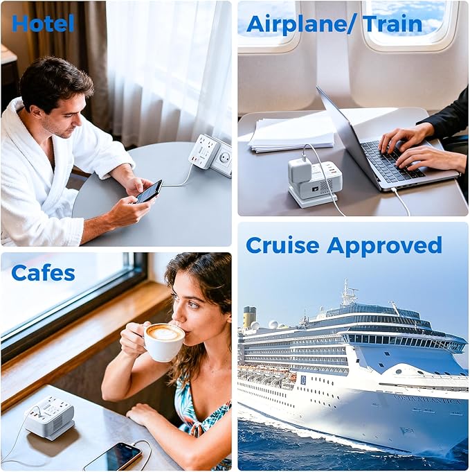 DOACE 220V to 110V Converter for European Travel - 350W Cordless Voltage Converter US to Europe, Power Converter Adapter Combo with PD Chargers for Hair Straightener Shaver Toothbrush Laptop Phone