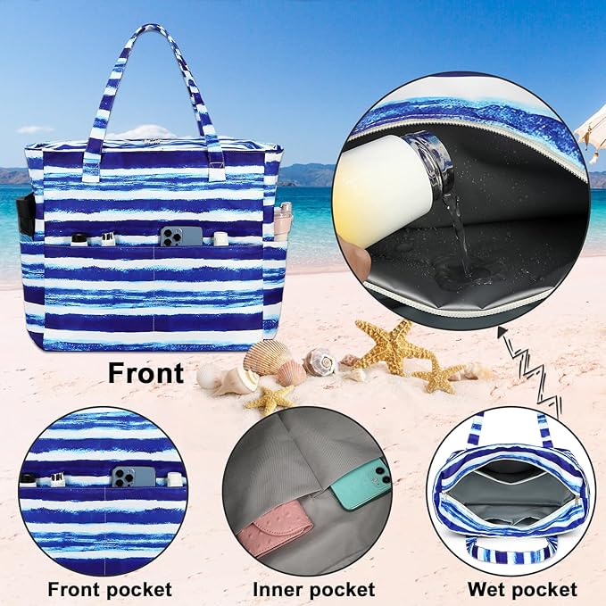 Bluboon Waterproof Beach Tote Pool Bags for Women Ladies Extra Large Carry On Bag With Wet Compartment for Weekender Travel