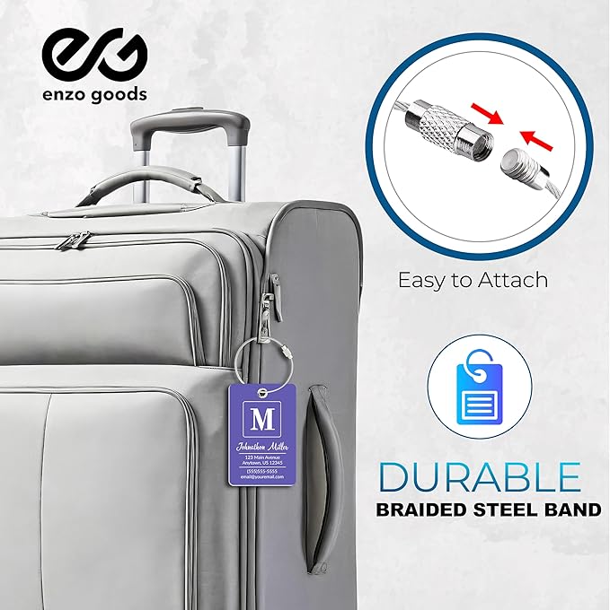 Personalized Luggage Tag | 10 Pack | Custom Luggage Tags for Suitcases | Kids Backpack Tag | 10 Color Options & Choose Font, Font Color