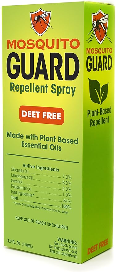 Mosquito Guard 4 oz fl Organic Mosquito Repellent Spray for Body - DEET Free Natural Bug Spray Travel Size - Mosquito Repellent Indoor - Insect Repellent Spray - Travel Bug Spray for People Outdoor