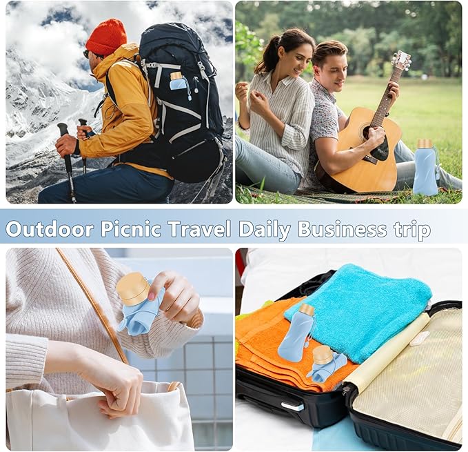 Collapsible Water Bottles,650ml,Leak Proof,Reuseable BPA Free Silicone Foldable Water Bottles,Durable Lightweight for Travel Gym Camping Hiking,Compact Size Portable Sports Water Bottle (Blue)