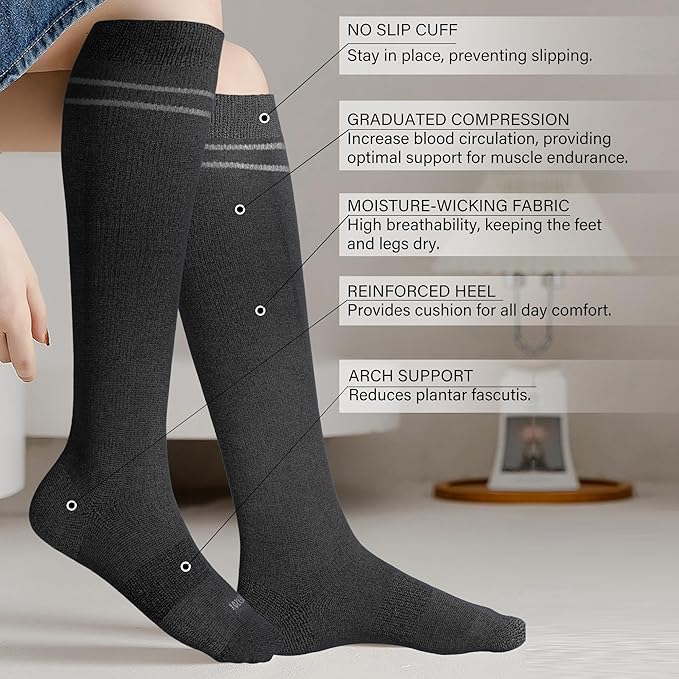 LEVSOX Viscose Made from Bamboo Compression Socks for Pregnant Women 20-30 mmHg Knee High Cute Mens Supports Socks for Travel