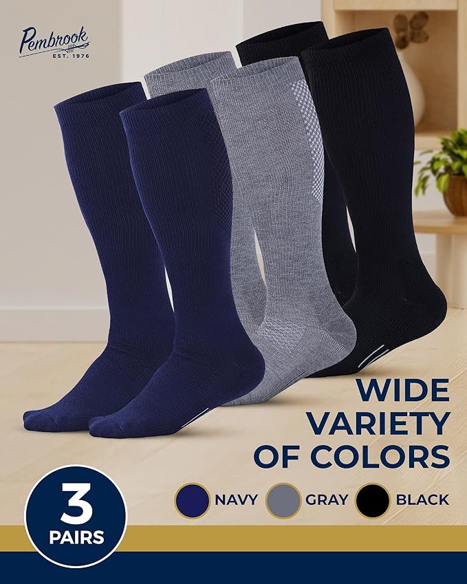 Pembrook Light Compression Socks for Men - 3 Pairs | 8-15 mmhg Compression Dress Socks for Men | Support Socks for Men