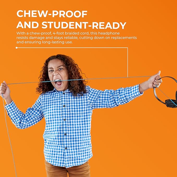 Gumdrop DropTech On-Ear Wired Headphones (40 case Pack) w/ 3.5 mm Chew-Proof Cord - Rugged, Reliable, Drop Tested and Comfortable for Kids, K-12 Students, Classroom and School Use - Black