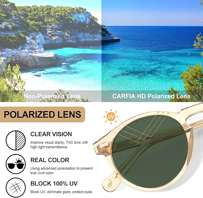 CARFIA Polarized Sunglasses for Women UV Protection Small Face Acetate Frame CA5288