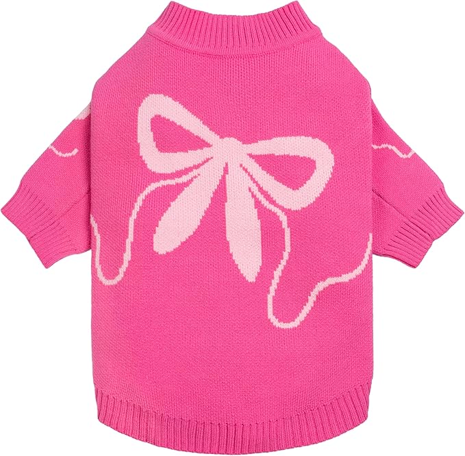 Fitwarm Bowknot Valentines Dog Sweater, Thermal Dog Winter Clothes for Small Dogs Girl, Charming Dog Valentines Outfit, Doggy Pullover Jumper, Holiday Pet Apparel, Pink, XXL