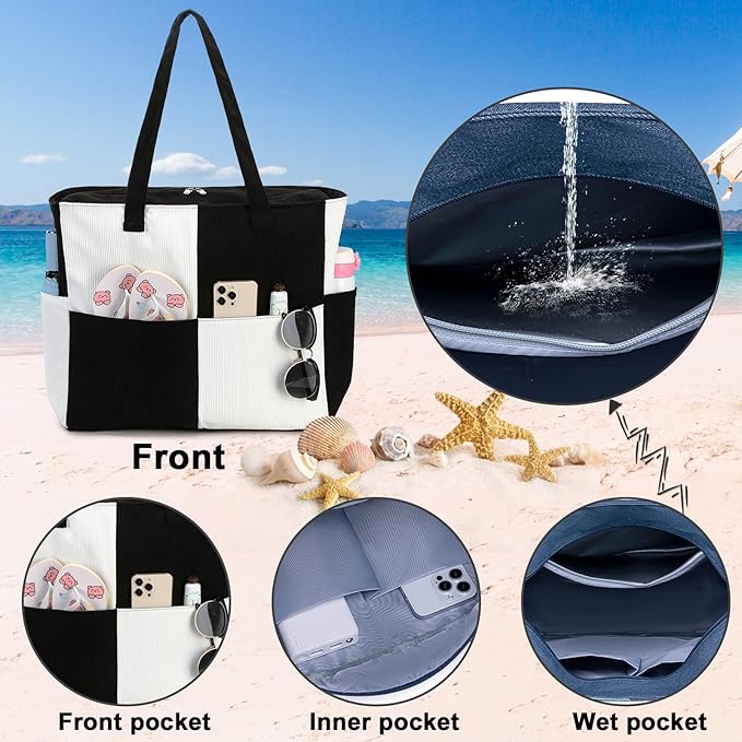 Bluboon Waterproof Beach Tote Pool Bags for Women Ladies Extra Large Carry On Bag With Wet Compartment for Weekender Travel