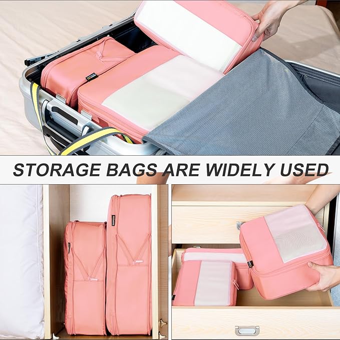 6 Set Compression Packing Cubes for Travel Essentials, Luggage Organizers for Suitcases (Dusty Pink)