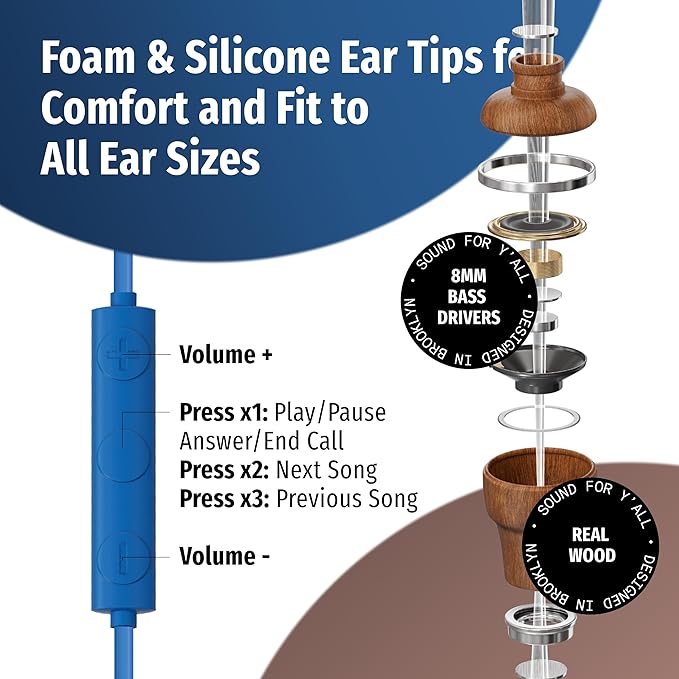 Symphonized Premium Wooden iPhone Earphones Wired (USB C) Deep Bass Sound, 3D Sound, Microphone Volume Control, 90% Noise Cancelling for Type C Devices. Earphones for iPhone 15 to 17 & Android