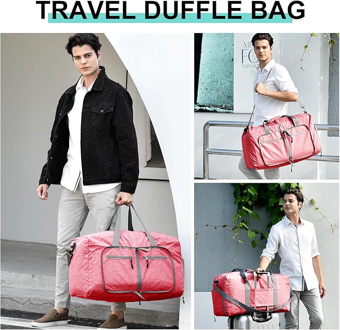 Dimayar 115L Travel Duffle Bag for Men Women - Foldable Duffel Bag with Shoes Compartment - Overnight Bags Waterproof & Tear Resistant(Pink)