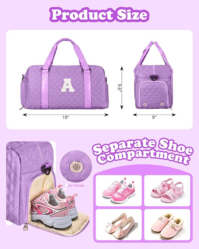 Elilier Carry on Bag Girls, Birthday Gifts Teen Girl Gift, Initial Travel Duffel Bag, Overnight Bag Girlfriend Birthday Kids Gifts, Gifts for Women, Mom, Sister, Teacher, Teen Girls