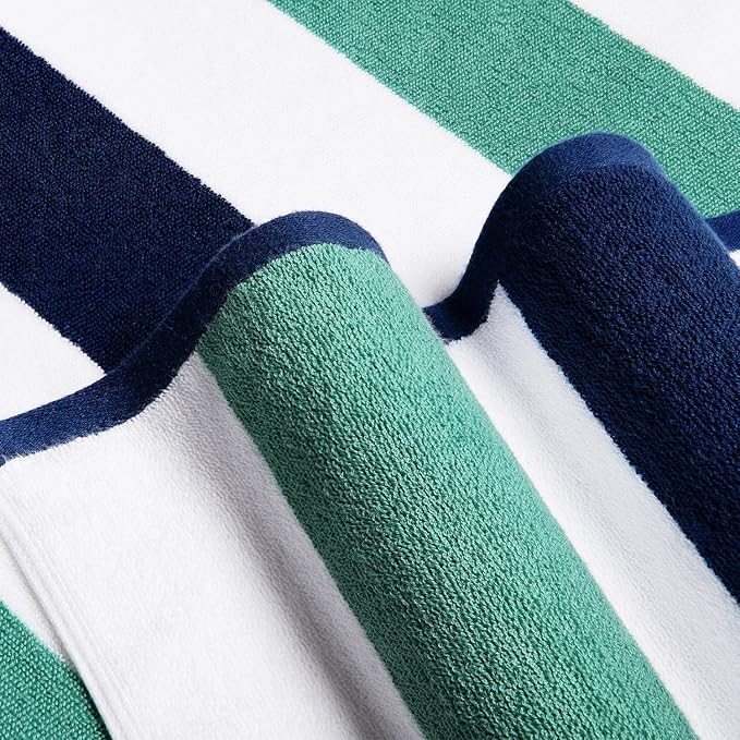 Cotton Oversized Beach Towel - Extra Large 40"X70" Plush Thick Pool Towel, XL Fluffy Stripe Beach Towels Teal Swimming Towel for Adults Mens Women (White Teal Blue)