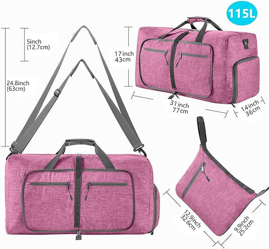 Vomgomfom 65L/85L/115L Foldable Travel Duffle Bag, Lightweight Checked Luggage with Shoe Compartment, Water-Resistant Weekender Overnight Bag for Men & Women